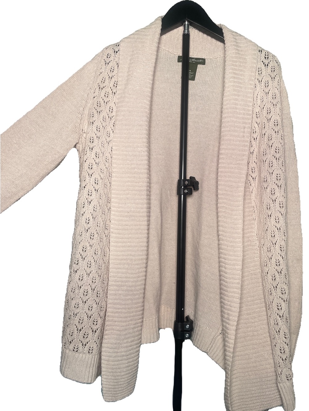 Eddie Bauer Linen Cotton Knit Pointelle Open Front Cardigan Sweater Cream L
